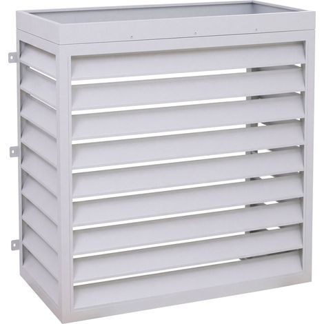 [NEUWERTIG] Verkleidung für Klimaanlage/Wärmetauscher HHG-572 mit Pflanzkasten, Abdeckung, Metall 118x124x65cm grau-weiß