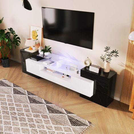 Mueble TV moderno con LED blanco y negro 200 cm OKMYHOME (1/5)