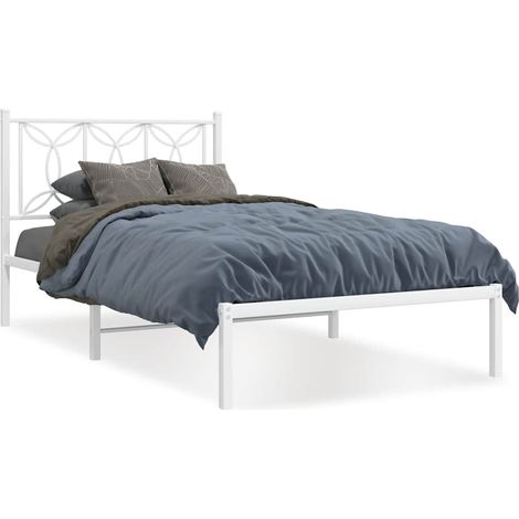 Maison Exclusive - Bettgestell mit Kopfteil Metall Weiß 100x200 c (1/5)