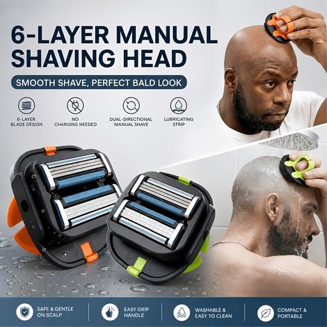 Lot de 2 rasoirs manuels pour crâne homme 6 lames double sens usage sec et humide avec bande lubrifiante compact voyage (1/5)