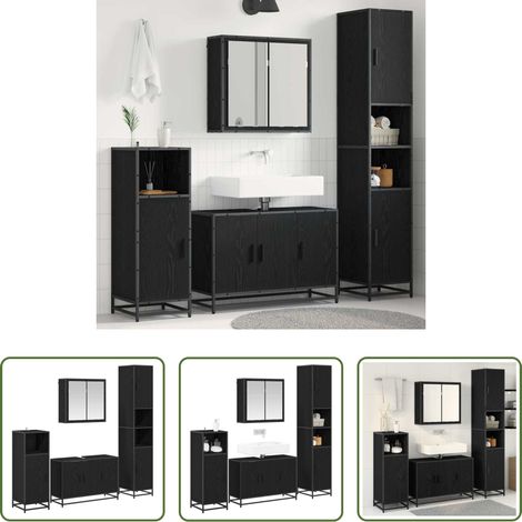 vidaXL Cabinet miroir -  Ensemble de mobilier de salle de bain 4 pcs Chêne noir (1/5)