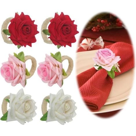(Rosa) Serviettenringe – Nicht spezifiziert – 6 Stück – Künstliche Blume – Leinen – Rosa Design (1/4)