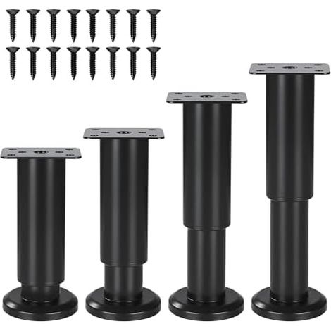 4 Pièces Pieds de Meuble, 12-18cm Pied de Meuble Reglable , pieds de meubles en métal noir, adaptés aux pieds de meubles DIY pour armoires, canapés, tables, chaises, supports TV et tables de chevet (1/5)