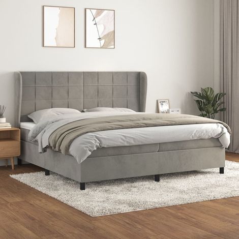 Lit à sommier tapissier et matelas - Cadre De Lit Moderne: King Size - Lit Double - Gris clair 200x200cm Velours Chic-240902 (1/5)