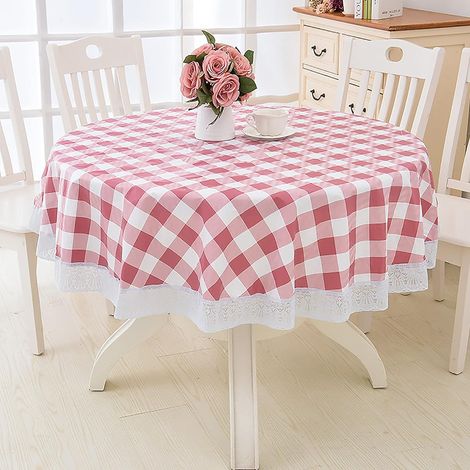 Nappe Ronde Toile Cirée PVC Imperméable Antitache, Table de Jardin ou Cuisine, Décoration Fête, Motif Treillis, Diamètre 180 cm, Protection Facile à Nettoyer (1/5)