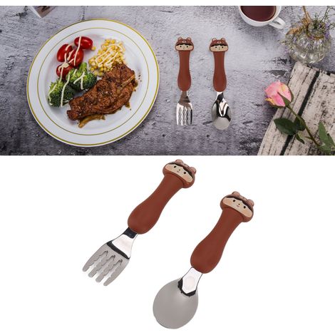 Kinderbesteckset aus Edelstahl 304 mit Gabel und Löffel mit Tiermotiv (Bärenkopf). (1/5)