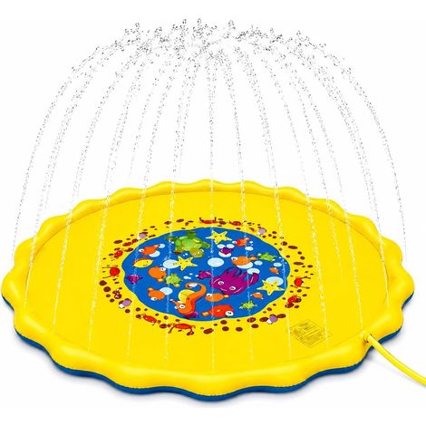 Tapis aquatique pour enfants, jeux d'eau d'extérieur pour enfants et chiens, Splash Pad antidérapant, tapis de jeu aquatique avec pulvérisateur, pour l'extérieur, l'été, le jardin, la piscine (170 cm) (1/5)