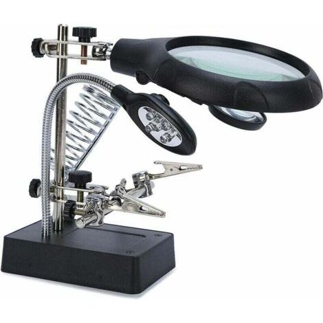 2.5x 7.5x 10x Loupe de Support Loupes 5 LEDs Fer à Souder Multifonctionnel Troisième Main pour Ingénieur Électronique Horloger Montre Réparation Soudure(1 ensemble) (1/5)
