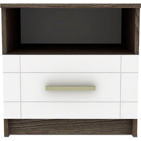 Table de Chevet "Tenya" 50cm Chêne Foncé & Blanc