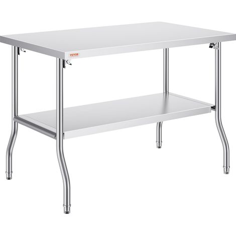Table de Travail INOX 122 x 76 x 86 cm, Table de Préparation Commerciale avec Étagère, Table de Cuisine INOX Pliante, Charge Lourde, pour Rangement Aliments, Maison, Restaurant, Bar, Garage (1/5)