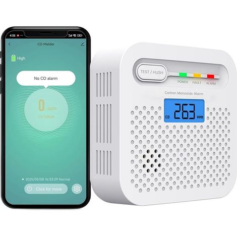 Détecteur de CO WiFi - Alarme Monoxyde de Carbone avec Écran LCD, Notifications SmartLife/Tuya en Temps Réel - Maison, Bureau, Chambre, Camping-Car (Pack de1) (1/5)