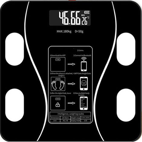 Balance de graisse corporelle intelligente Bluetooth AI, affichage numérique Portable de poids LED noir (1/5)