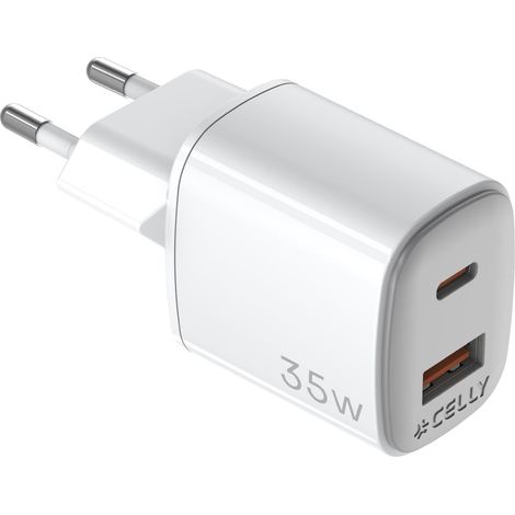 Celly UPTC1USB1USBC35 - Cargador de pared GaN de 35 W, blanco