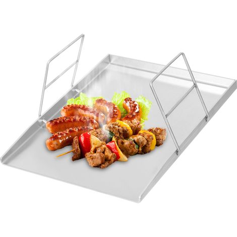 Plaque de cuisson pour barbecue – Inox 304, 45×34 cm, épaisseur 4 mm – Poignées amovibles, bords surélevés – Pour crêpes, œufs, bacon, légumes, viandes (1/5)