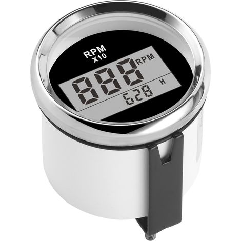 Drehzahlmesser 0–9990 U/min, IP67 wasserdicht, rote Hintergrundbeleuchtung, 52 mm, LCD-Display, 9–32 V, schwarzes Zifferblatt, silbernes Gehäuse (1/5)