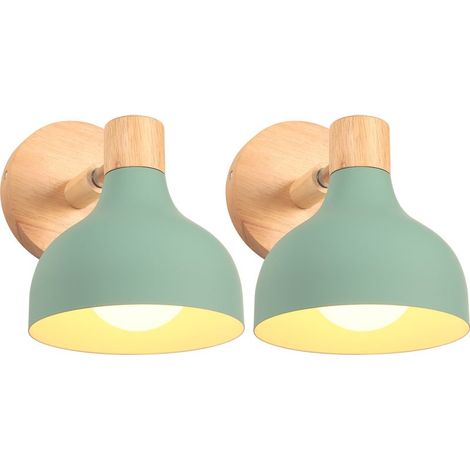 Lot De 2 Applique Murale Interieure Rétro Lampe Murale Réglable En Bois Métal E27 Applique Murale Vintage Pour Salon Chambre Salle De Bain (Vert) (1/5)