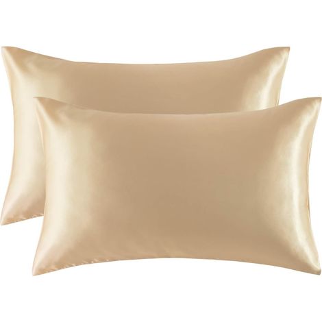 Lot de 2 taies d'oreiller en soie glacée - Camel 51 x 91 cm (1/5)