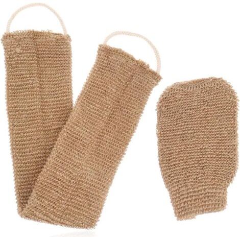 Lot de 2 gants exfoliants pour le corps, bande exfoliante pour le dos en chanvre naturel, gant en soie exfoliante, sangle de lavage du dos exfoliante, sangle de lavage du dos pour le dos, le cor (1/5)