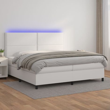 Boxspringbett mit Matratze & LED Weiß 200x200 cm Kunstleder vidaXL (1/5)