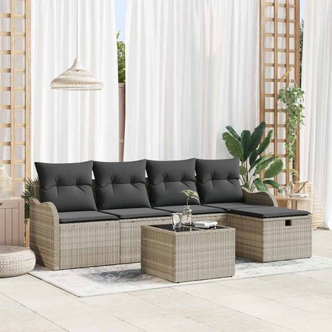 vidaXL Ensemble de canapé de jardin 6 pcs Gris clair polyrotin (1/5)