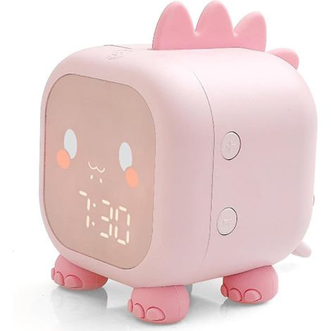 Réveils LED pour table de chevet - Amusante horloge dinosaure numérique, horloge de bureau, entraîneur de sommeil et veilleuse, pour chambre d'enfants, rose