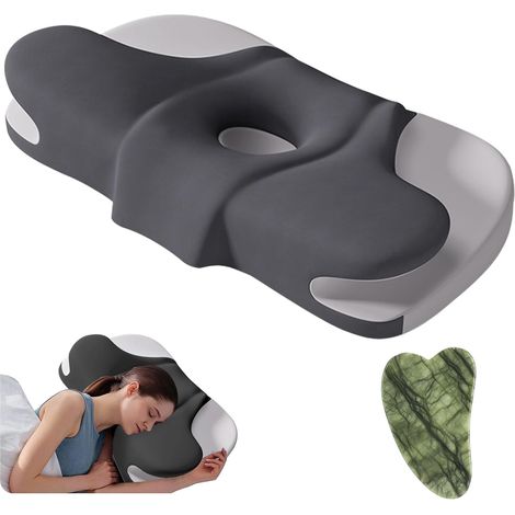 Coussin Ergonomique Cervical Oreiller Anti Ronflement et Apnée Positionnelle Cervicales Mémoire Forme Nuque Mousse Sommeil Douloureuses Orthopédique Memory Foam Neck Pillow Housse Amovible +1 Gua Sha (1/5)