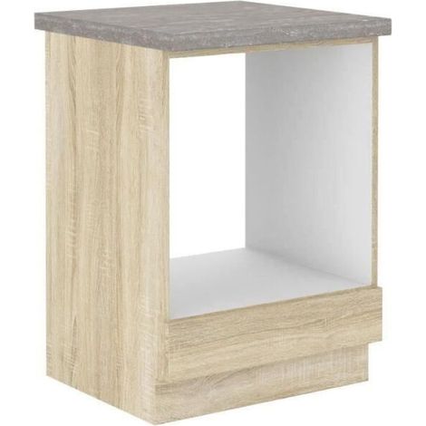 Meuble bas pour four encastrable avec plan de travail - Décor chene sonoma - L 60 x P 51,6 x H 85 cm - LASSEN (1/5)