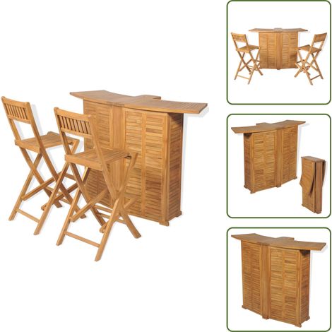 The Living Store Set mesa y sillas plegables bistró de jardín 3 pzas teca maciza - Sillas de jardín