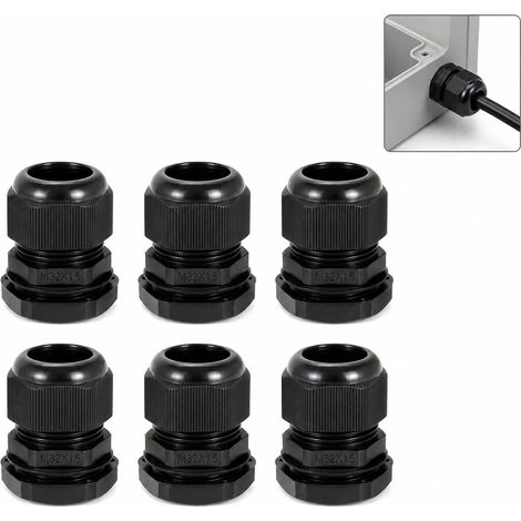 Pieces Waterproof Cable Gland Connectors M32 Black Waterproof IP65, Nylon PA with Locking Nut and Sealing Gasket, Waterproof Cable Grommet for 16-21 mm Cables, Junction Box and Cabinet (1/5)