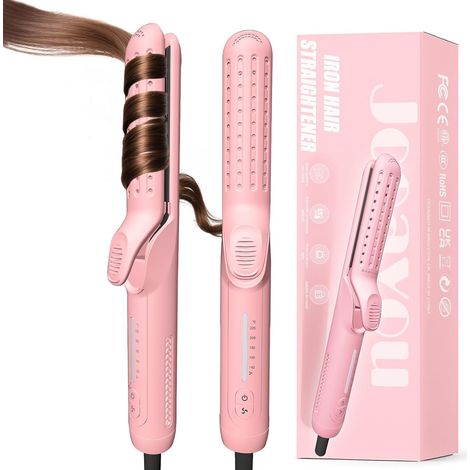 Fer à Lisser et Fer à Boucler 2 en 1, Boucleur à Cheveux à Air Froid 360°, Lisseur Cheveux Ionique Portable Anti-Frisottis, Boucleur pour Ondulations Naturelles à la Maison ou en Voyage, Rose Girly (1/5)