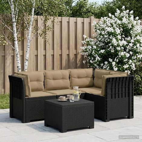 Canapé de Jardin 4 Places avec Table Basse Style Rotin PP Anthracite et Coussins Taupe - PANGIVO (1/5)