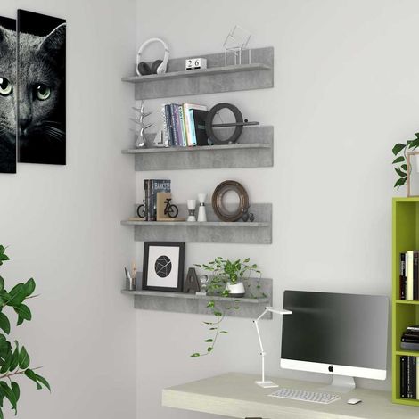 807342 vidaXL Wall Shelves 4 pcs Concrete Grey 80x11,5x18 cm Engineered Wood (1/5)