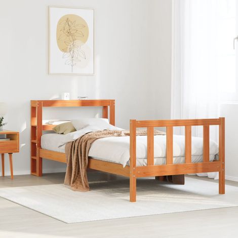Estructura cama con cabecero madera pino marrón cera 100x200 cm vidaXL (1/5)