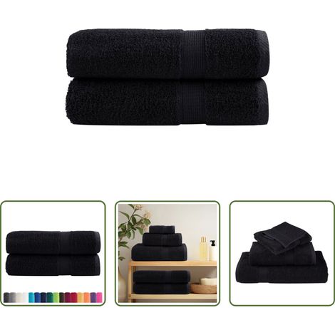 vidaXL Schlaufenbadetuch - Premium Badetücher SOLUND 2 Stk. Schwarz 100x150 cm 600 g/m² (1/5)
