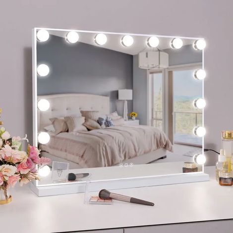 FENCHILIN Miroir Coiffeuse LED lumineux maquillage Mural avec Loupe 3 couleurs 58 x 46CM (1/5)