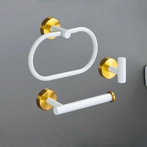White Gold Bathroom Hardware Set 304 Stainless Steel Towel Bar Towel Ring Toilet Paper Holder Robe Hook Accessories Set,3PCS Set (1/5)