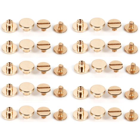 Lot de 10 vis à bouton en laiton massif doré 5/6,5/8 mm, clous à visser pour ceinture en cuir, bricolage rivet DIY (1/5)