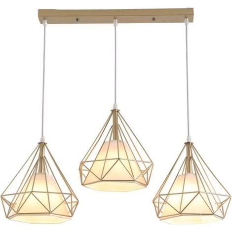 U-Do Lustre Suspension Cage en Fer Doré 3 Lampes Lustre Plafonnier Luminaire Vintage pour Cuisine Bureau (1/4)