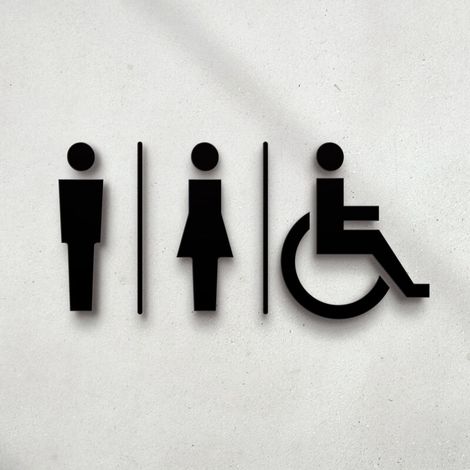 Plaque signalétique toilettes en Relief Noir (14x22.5CM) Set adhésif Design Toilette. Plaques toilette homme femme handicapé salle de bains - Autocollants pour les wc restroom (1/3)