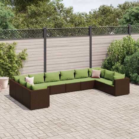 Salon de jardin 10 pcs avec coussins marron résine tressée vidaXL (1/5)