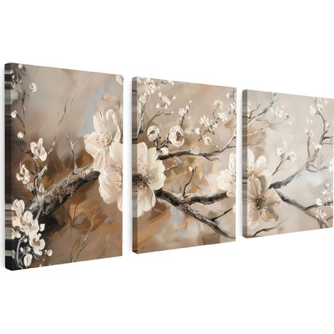 CUADRO EN LIENZO Blossom - Beige - Abstracto - Flores Tríptico Set de 3 90x40 (1/5)