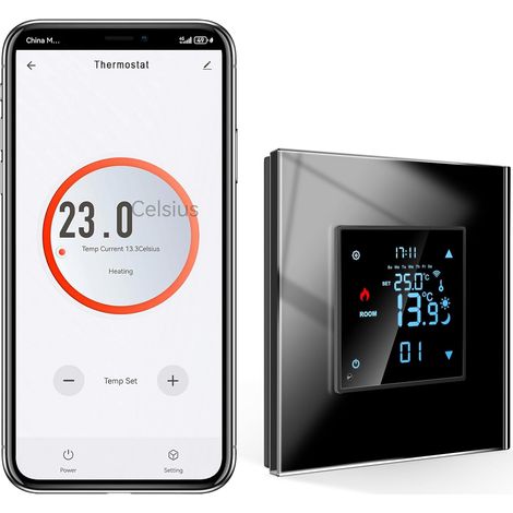 Zigbee Thermostat intelligent Wi-Fi 2,4 G encastré avec vitre en verre cristal Compatible avec Noir (1/5)