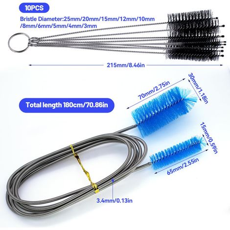 Brosse de Nettoyage Longue Flexible en Inox Écouvillon pour Vidange Réfrigérateur Tuyau Aquarium et Goupillons pour Paille Bouteille Tube 11 Pièces (1/5)