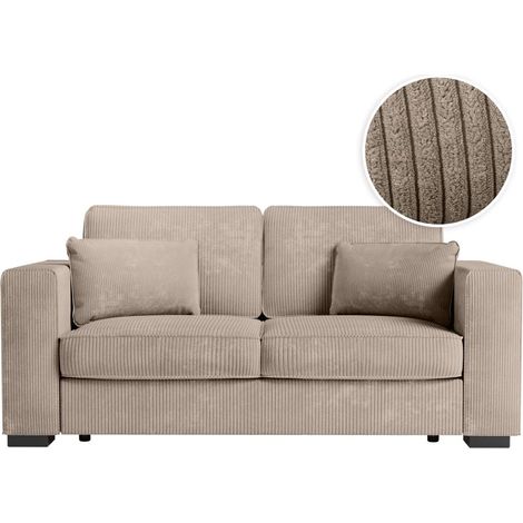 Loungitude – Canapé droit fixe 2 places en velours côtelé – Taupe – Compact pour petits espaces – Montage facile en 2 colis – Confort moderne
