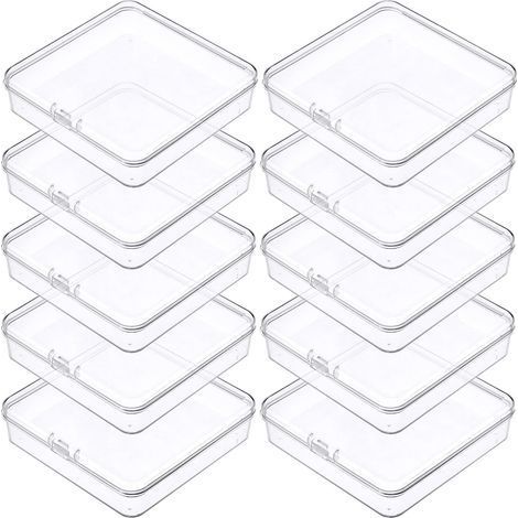 10 Boite de rangement, 10.5x10.5x1.8cm, Couvercle, Plastique, Transparent, Perles, Bricolage (1/5)