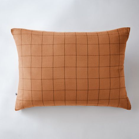 Taie d'oreiller Tissé-teint grands carreaux Déco "Gaïa Match" 60 x 60 cm & 50 x 70 cm "Gaze de Coton" l'Effet Papillon - Gaia Match Abricot - - Gaia Match Abricot - Taie d'oreiller 50 x 70 cm (1/4)