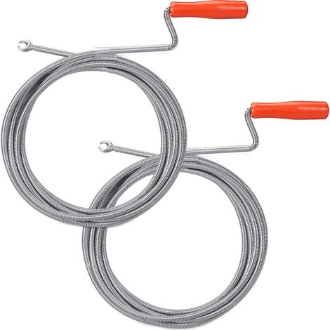 2 x Rohrreinigungsspirale mit Kralle, mechanische Rohrreinigung, WC, Dusche, Waschbecken, Stahl, 9mm x 5m, silber (1/5)