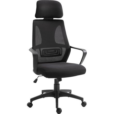 Vinsetto Ergonomic Office Chair, High Back Computer Chair, Mesh Desk Chair with Lumbar Support, Headrest, Wheel, Adjustable Height, Black (1/5)