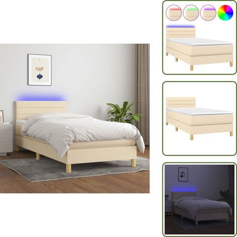 Cama con cabecero ajustable - vidaXL Cama box spring con colchón y LED tela crema 90x190 cm - Cama con tira LED