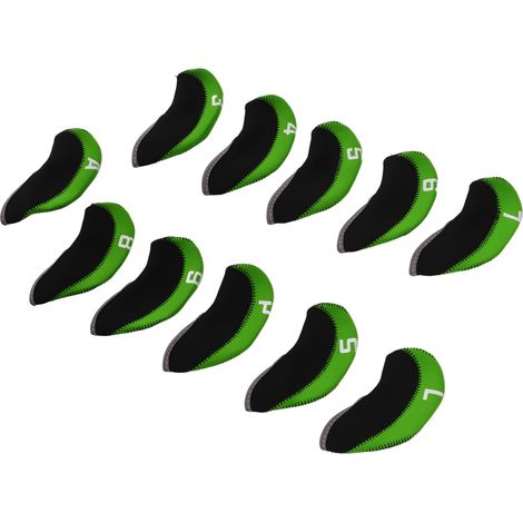 Ensemble de 11 couvre-têtes de fers de golf numérotés, en néoprène, de protection verte. (1/5)